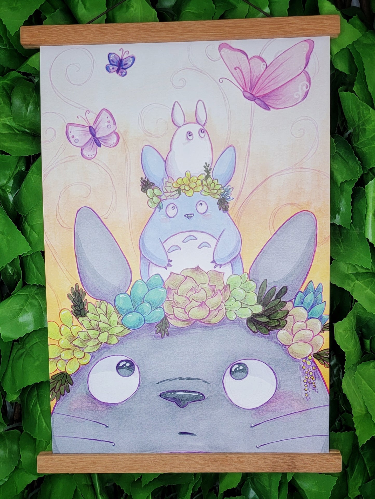 Succulent Totoros Art Poster Print (11" x 17")
