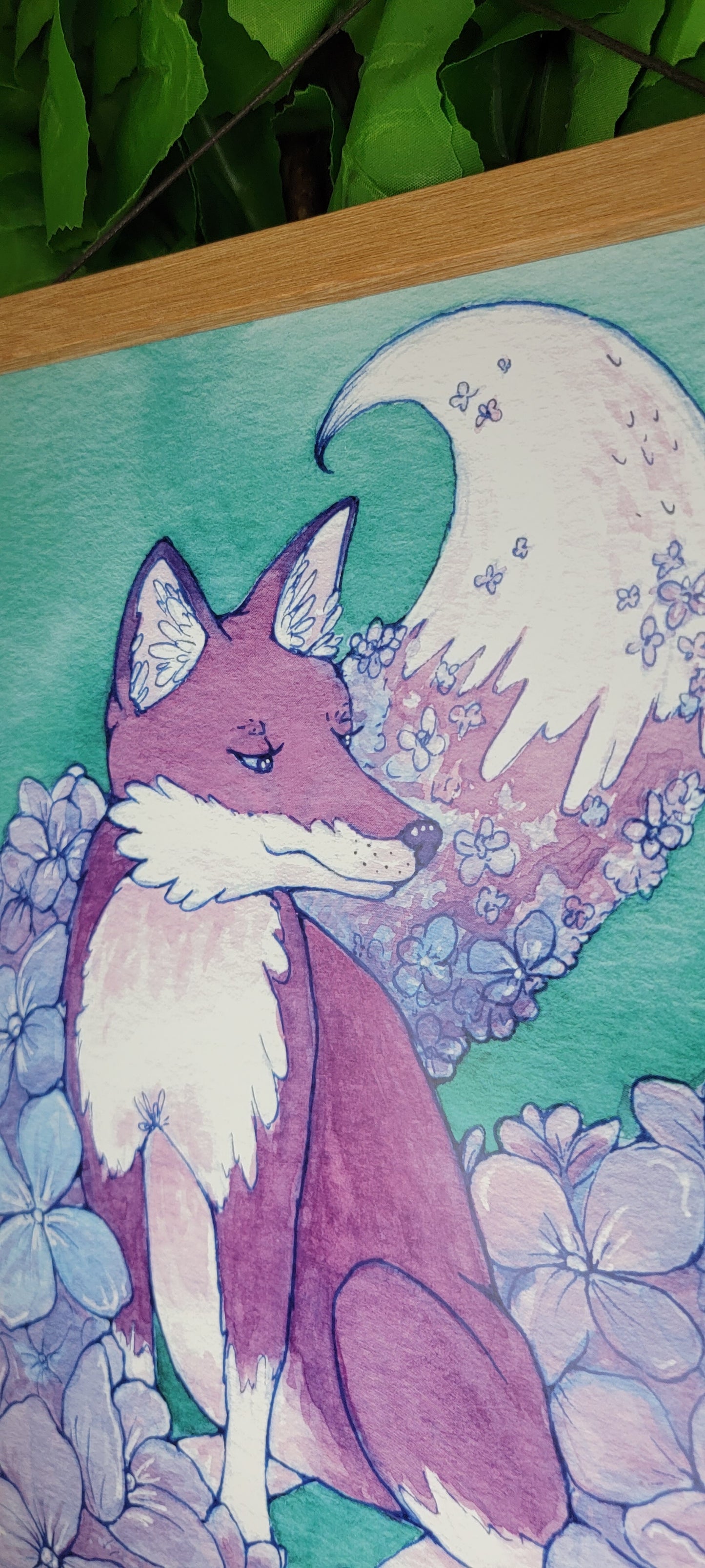 Hydrangea Fox Art Poster Print (11" x 14")