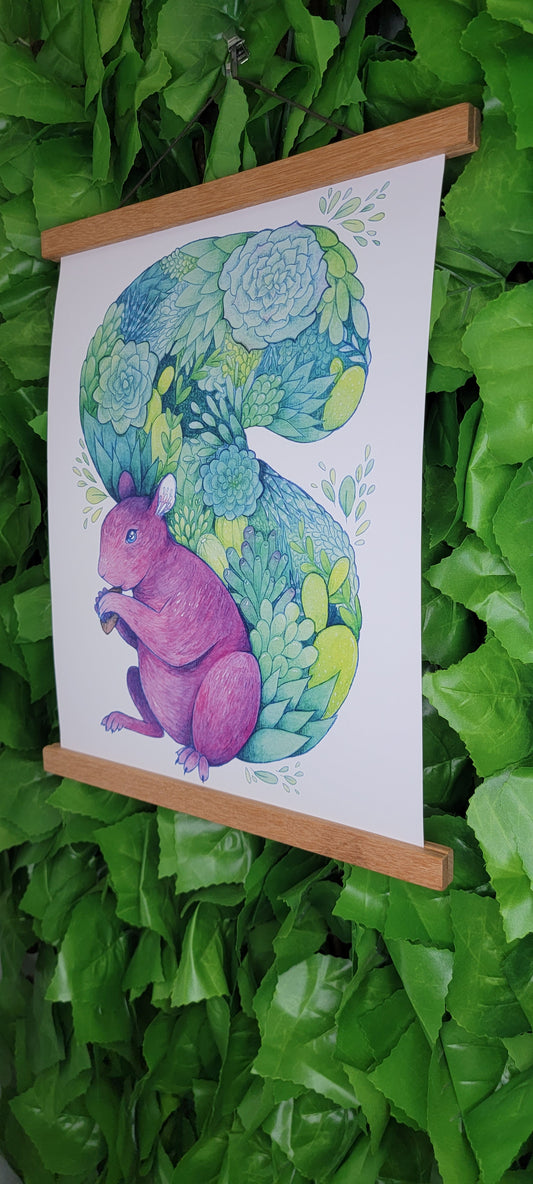 Succulent Squirrel Art Poster Print (11" x 14")